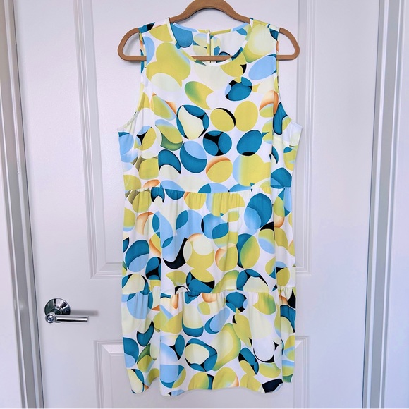 NWOT SHEIN Allover Geometric Print White/Green Sleeveless Smock Dress, L& XL - Picture 2 of 16